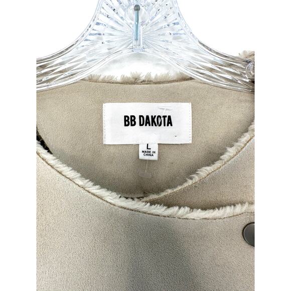 BB Dakota Tan Gray Glenna Faux Suede Moto Jacket‎ Size L - Picture 3 of 10